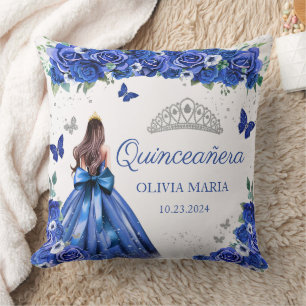 Blue Blommigt Silver Princess Tiara Quinceanera Kudde
