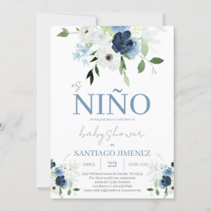Blue Blommigt Spain Baby Shower Boy Inbjudningar