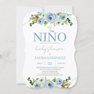 Blue Blommigt Spain Baby Shower Boy Inbjudningar