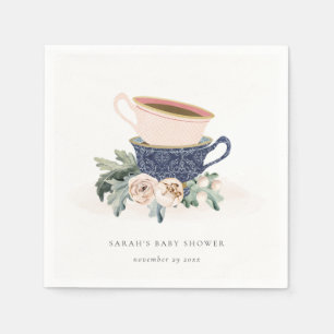 Blue Blommigt Stacks Tea Kopp Baby Shower Pappersservett