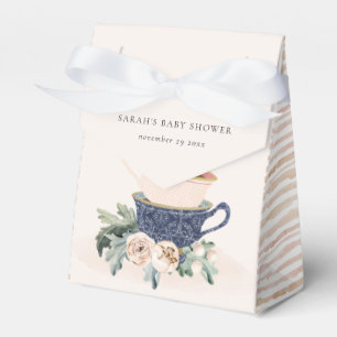 Blue Blommigt Stacks Tea Kopp Baby Shower Presentaskar