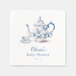 Blue Blommigt Tea Party Baby Shower Pappersservett