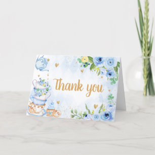 Blue Blommigt Tea Party Baby Shower Tack Kort
