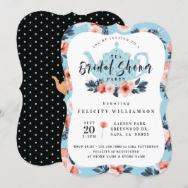 Blue Blommigt Tea Party Inbjudningskort för möhipp