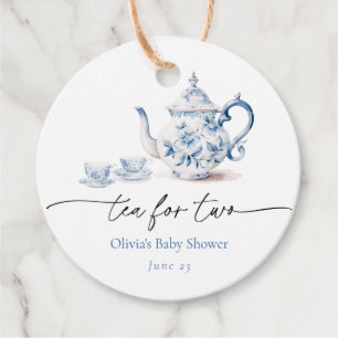 Blue Blommigt Tea Party Twin Baby Shower Gåvor Etiketter