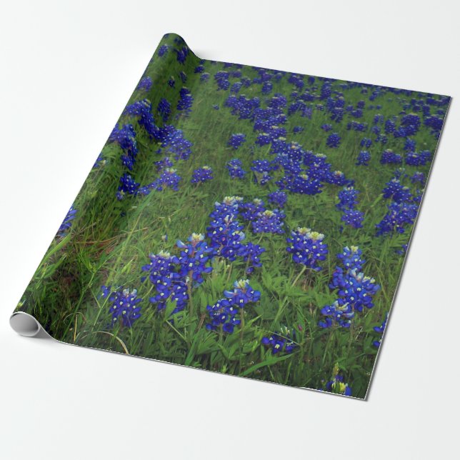 Blue Blommigt Texas Texan Elegant Presentpapper (Utrullad)