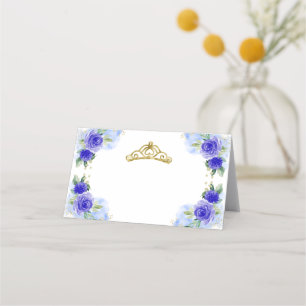 Blue Blommigt Tiara Quinceanera Placeringskort