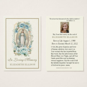 Blue Blommigt Virgin Mary Funeral Prayer Card Visitkort