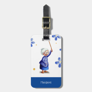 Blue Blommigt Watercolor Grandma Bagagebricka