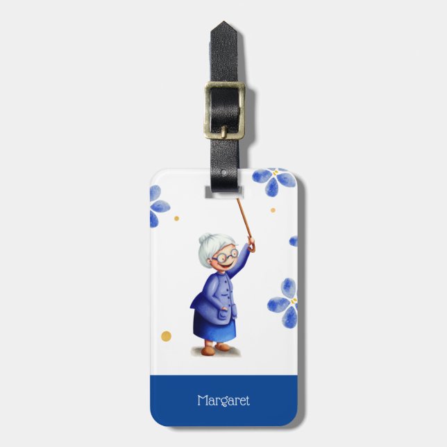 Blue Blommigt Watercolor Grandma Bagagebricka (Vertikal Framsida)