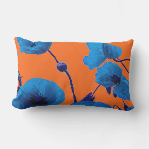 Blue Blommigt Watercolor Poppy Flowers Summer Suns Lumbarkudde