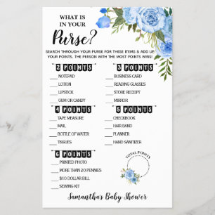 Blue Blommigt What is in your Purpe Baby Shower Ca Flygblad