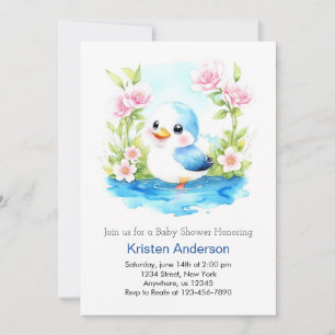 Blue Blommigt Whimsical Anka Boy Baby Shower Inbjudningar