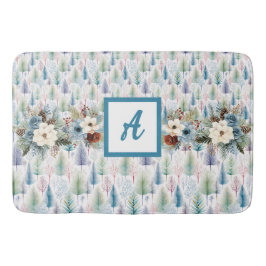 Blue Blommigt Winter Träd Forest Badrumsmatta