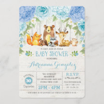 Blue Blommigt Woodland Animals Boy Baby Shower