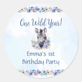 Blue Blommigt Zebra Birthday Sticker Runt Klistermärke