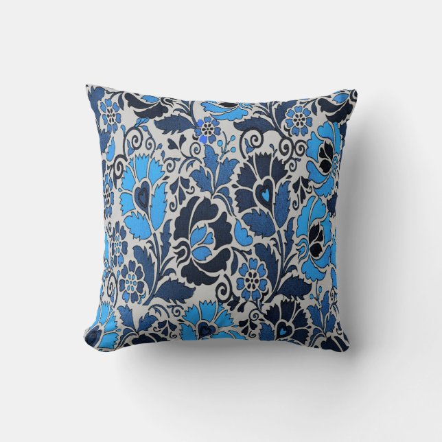 Blue Blommönster Dekorativ kudde (Framsida)
