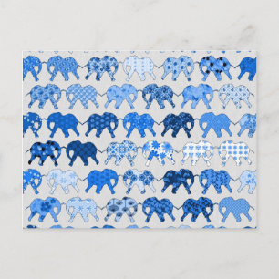 Blue Blommönster Elephants Vykort