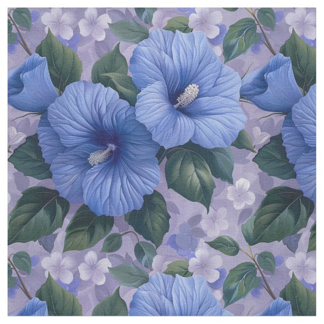 Blue-Blommönster på Lavender Fabric Tyg (Närbild)