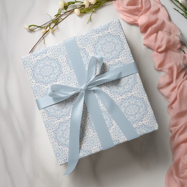 Blue Blommönster Simple Mandala Presentpapper (Blue mandala pattern wrapping paper)