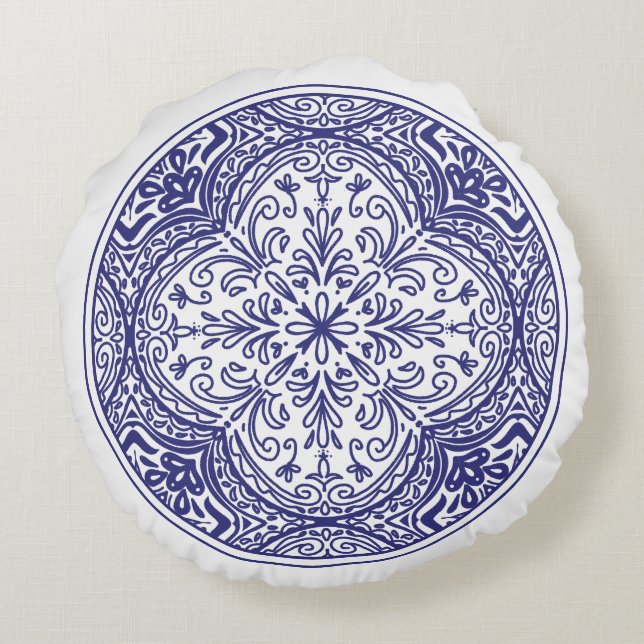 Blue Bloom mosaic Rund Kudde (Baksidan)