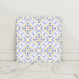Blue Blossom Elegant Mediterranean Floral Mosaic  Kakelplatta