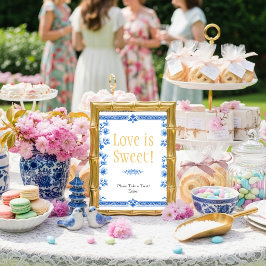 Blue blossom florals "Love is Sweet"  Sign Inbjudningar