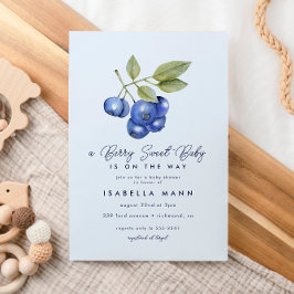 Blue Blueberry Berry Sweet Baby Shower Inbjudningar