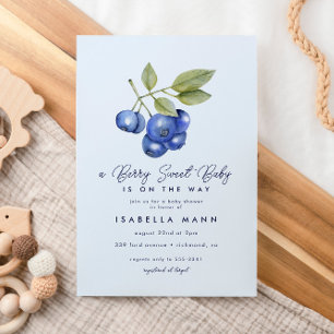 Blue Blueberry Berry Sweet Baby Shower Inbjudningar