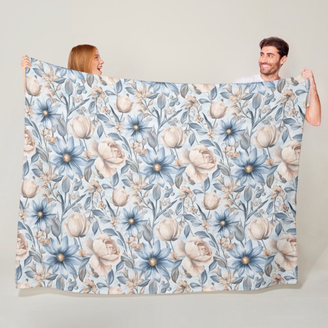 Blue & Blush Botanical Watercolor Fleecefilt (På plats)