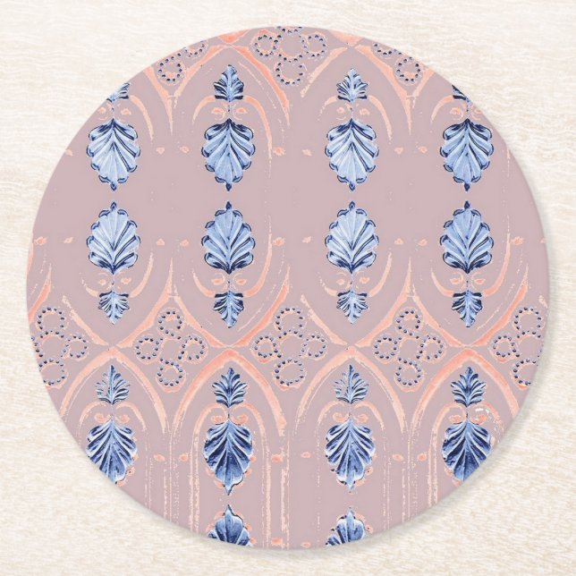 Blue blush floral pattern underlägg papper rund (Framsidan)