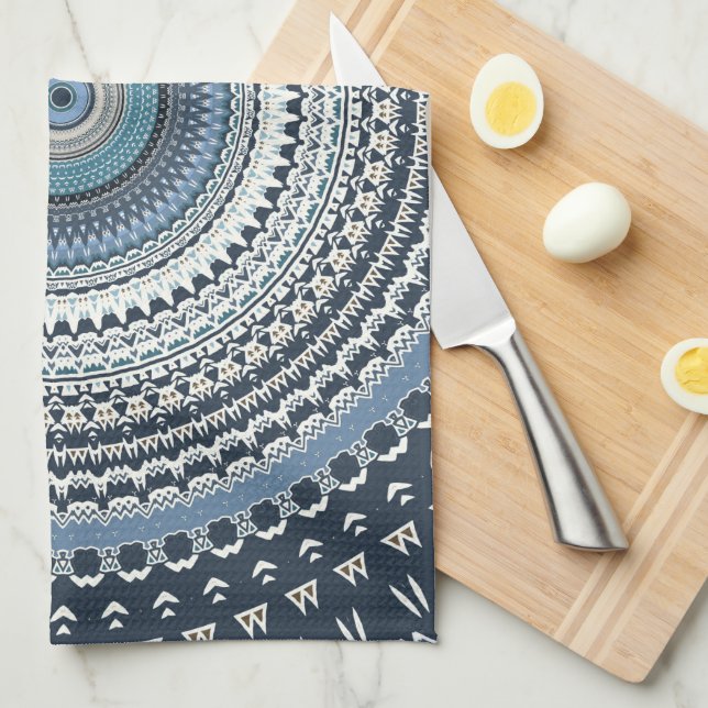 Blue Bohemian Boho Mandala   Kökshandduk (Vikt i Fjärdedel)