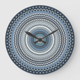 Blue Bohemian Boho Mandala Stor Klocka