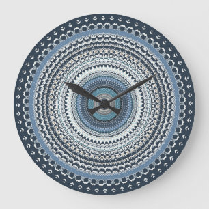 Blue Bohemian Boho Mandala Stor Klocka