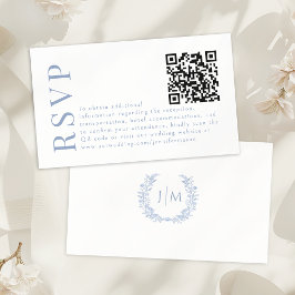 Blue Bohemian Floral Wedding RSVP QR code cards Tilläggskort