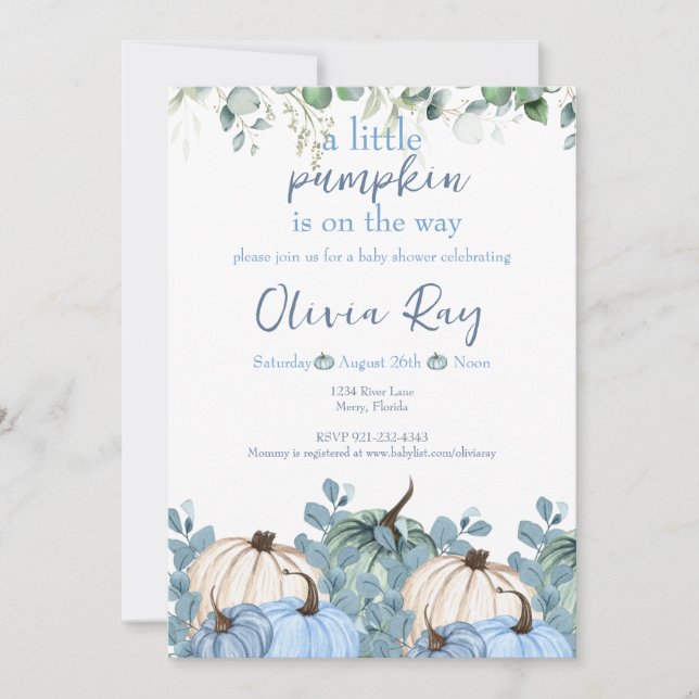 Blue Boho a Little Pumpkin är på väg Inbjudningar (Framsida)