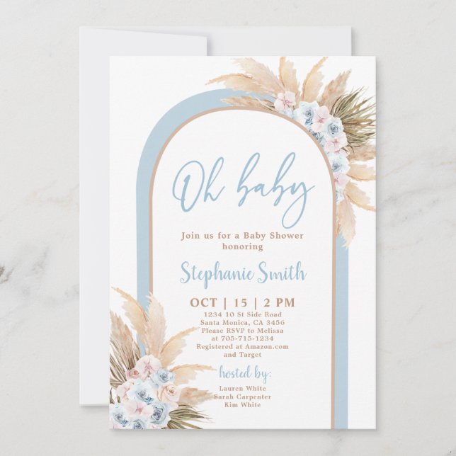Blue Boho Arch Baby Shower Boy-inbjudan Inbjudningar (Framsida)