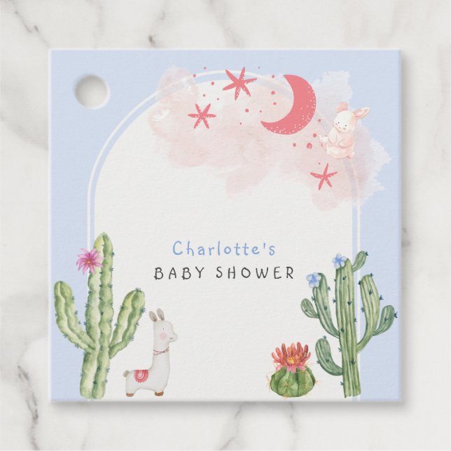 Blue Boho Arch Cactus Leksak Boy Shower Gåvor Etiketter (Framsida)