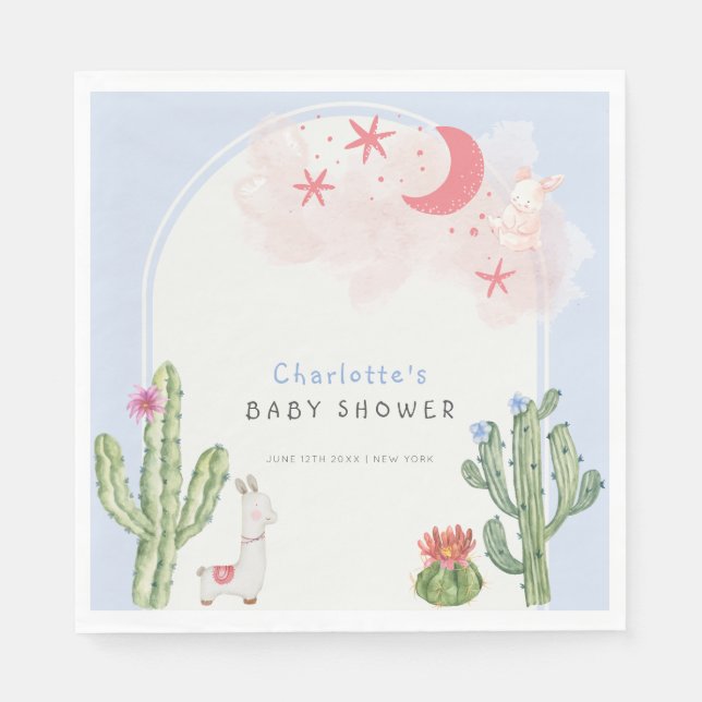 Blue Boho Arch Cactus Leksak Boy Shower Pappersservett (Framsidan)