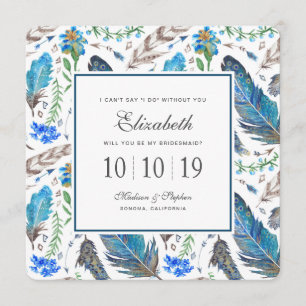 Blue Boho Aztec Watercolor - Bridesmaid Inbjudningar