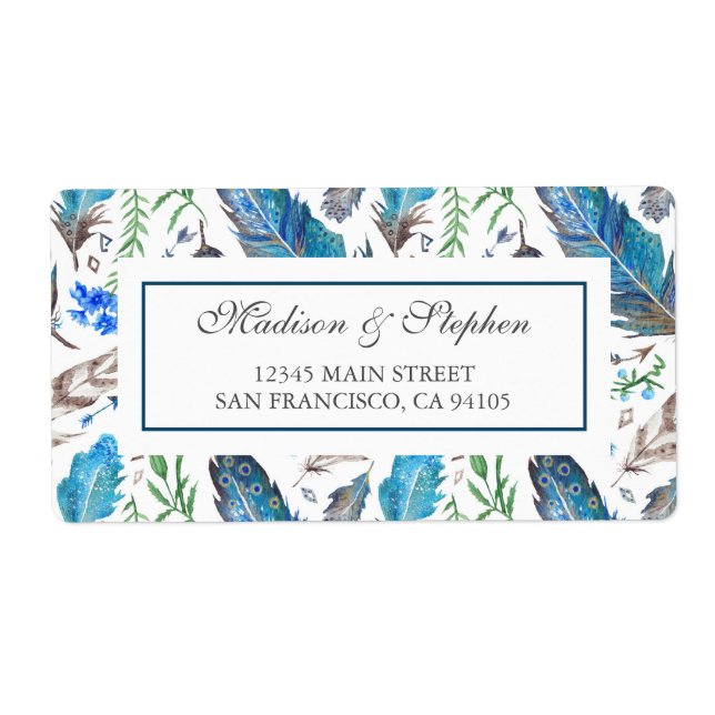 Blue Boho Aztec Watercolor - Bröllop Fraktsedel (Framsidan)
