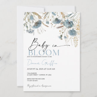 Blue Boho Baby in Bloom-inbjudan Inbjudningar