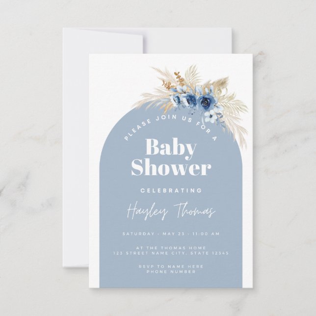 Blue Boho Baby Shower Invitation Inbjudningar (Framsida)