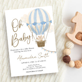 Blue Boho Bear Baby Shower Inbjudningar