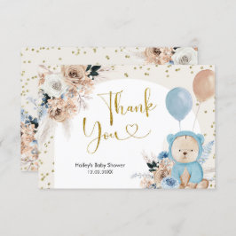 Blue Boho Bear Baby Shower - tack för ditt kort