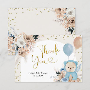 Blue Boho Bear Baby Shower - tack för ditt kort