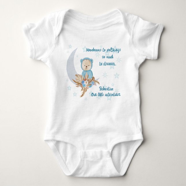 Blue Boho Bear Måne Baby Clothing T Shirt (Framsida)