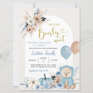 Blue Boho Bear Pumpkin Boy Shower-inbjudan Inbjudningar