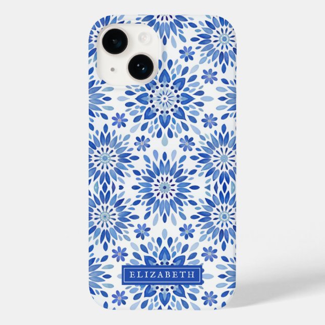Blue Boho Blommigt Abstrakt Mönster Namn (Baksida)
