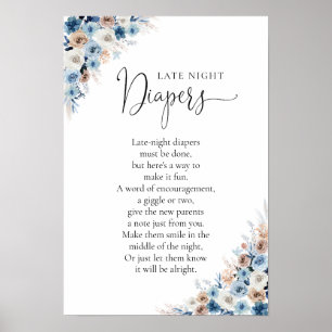 Blue Boho Blommigt Baby Shower Poster